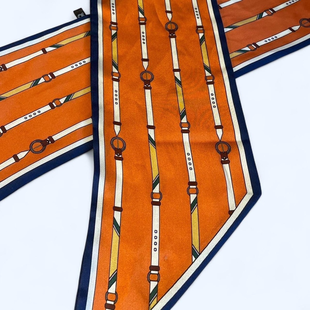 Orange & Navy Belt Print Twilly Scarf - Picture 3 of 6
